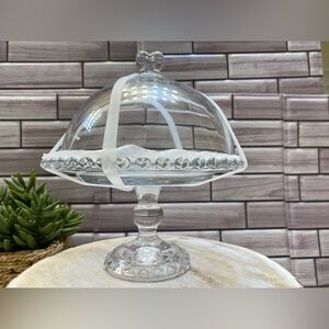 ￼Glass crystal Cake Stand ❤️With Dome Cover/ Lid Heart shaped knob  New